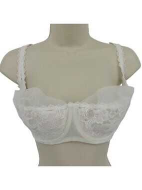 VTG Jezebel 38DD Bra Style 400 Underwire White Floral Flower Lace Tulle Trim